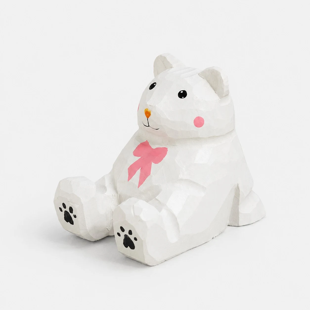 Support de téléphone en bois sculpté à la main représentant un ours blanc