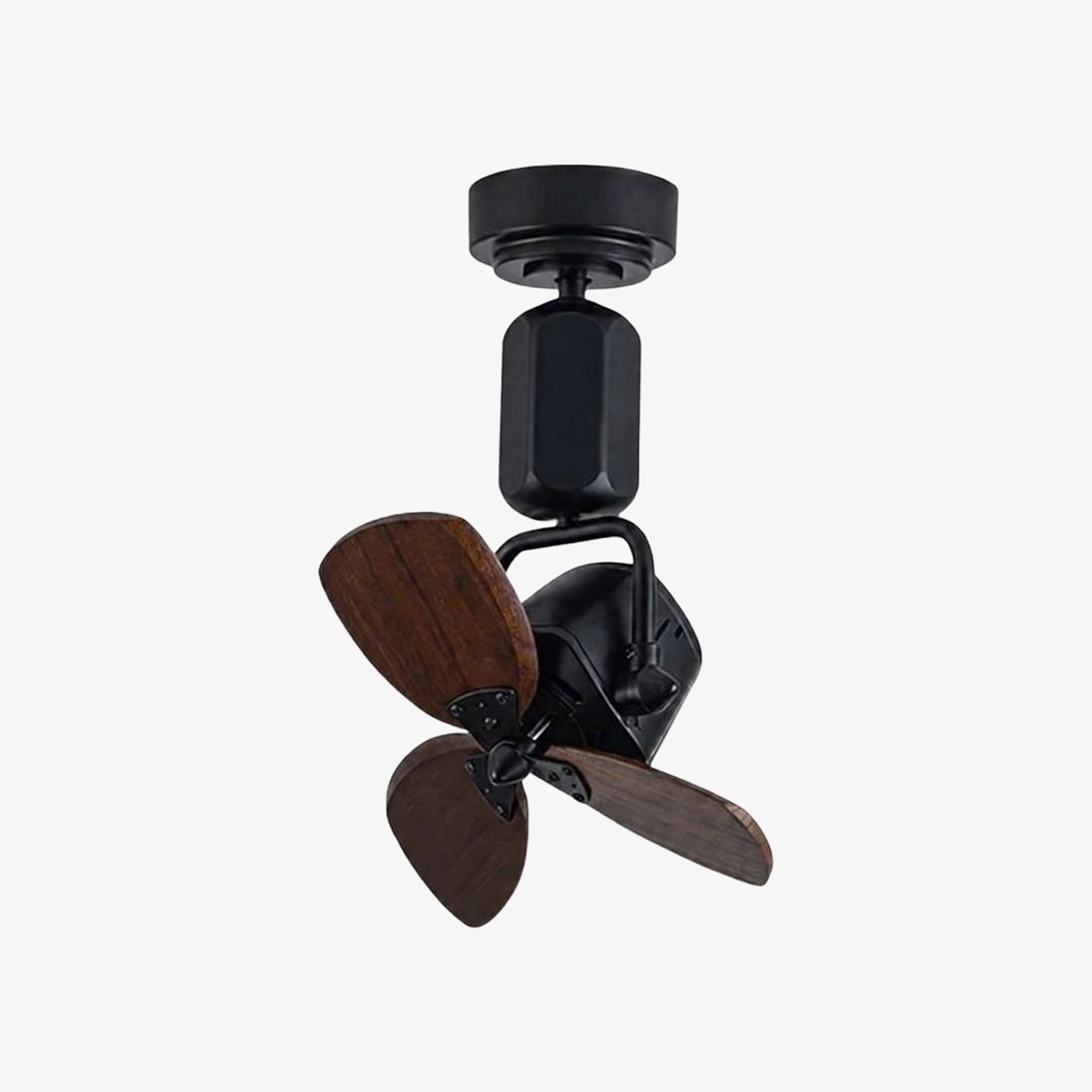 Black compact fan with dark wood grain blades style