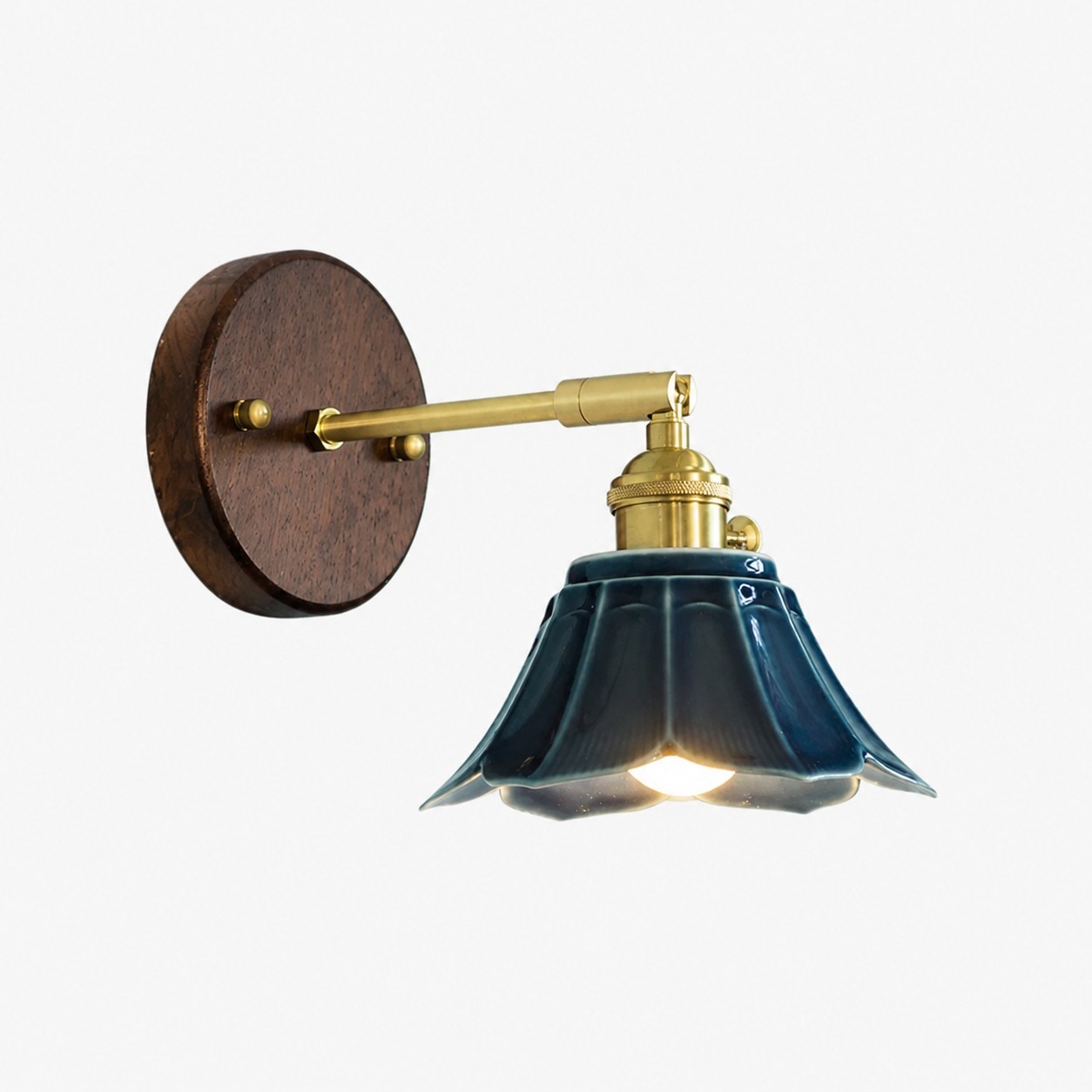 Blue / Walnut Wood / Style B ceramic wall lamp SKU view