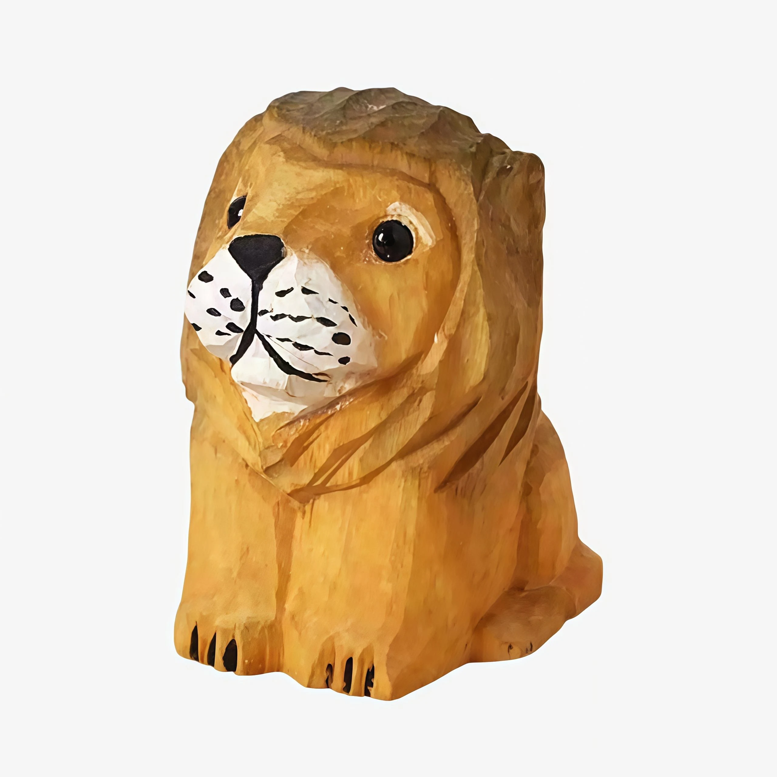 Figurine de lion en bois naturel sculptée à la main
