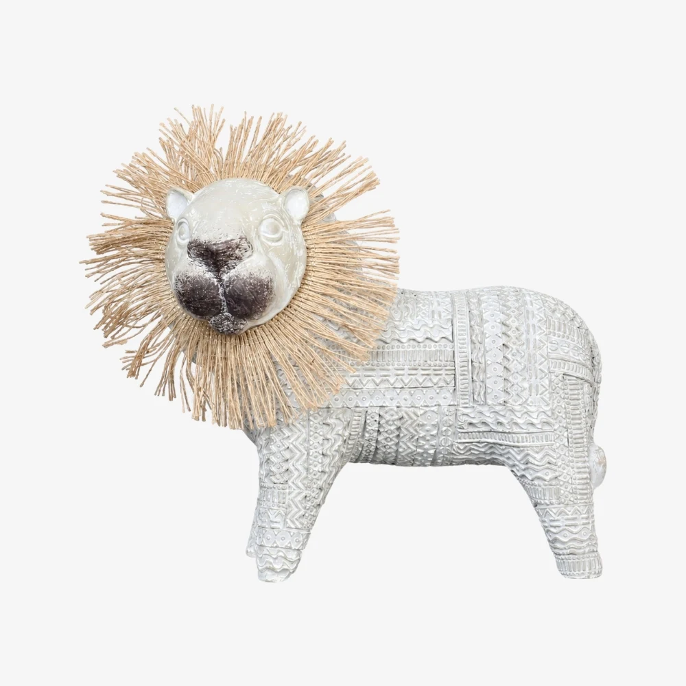 Leone in stile Style Lion, ornamento a forma di leone in resina fatto a mano con criniera intrecciata