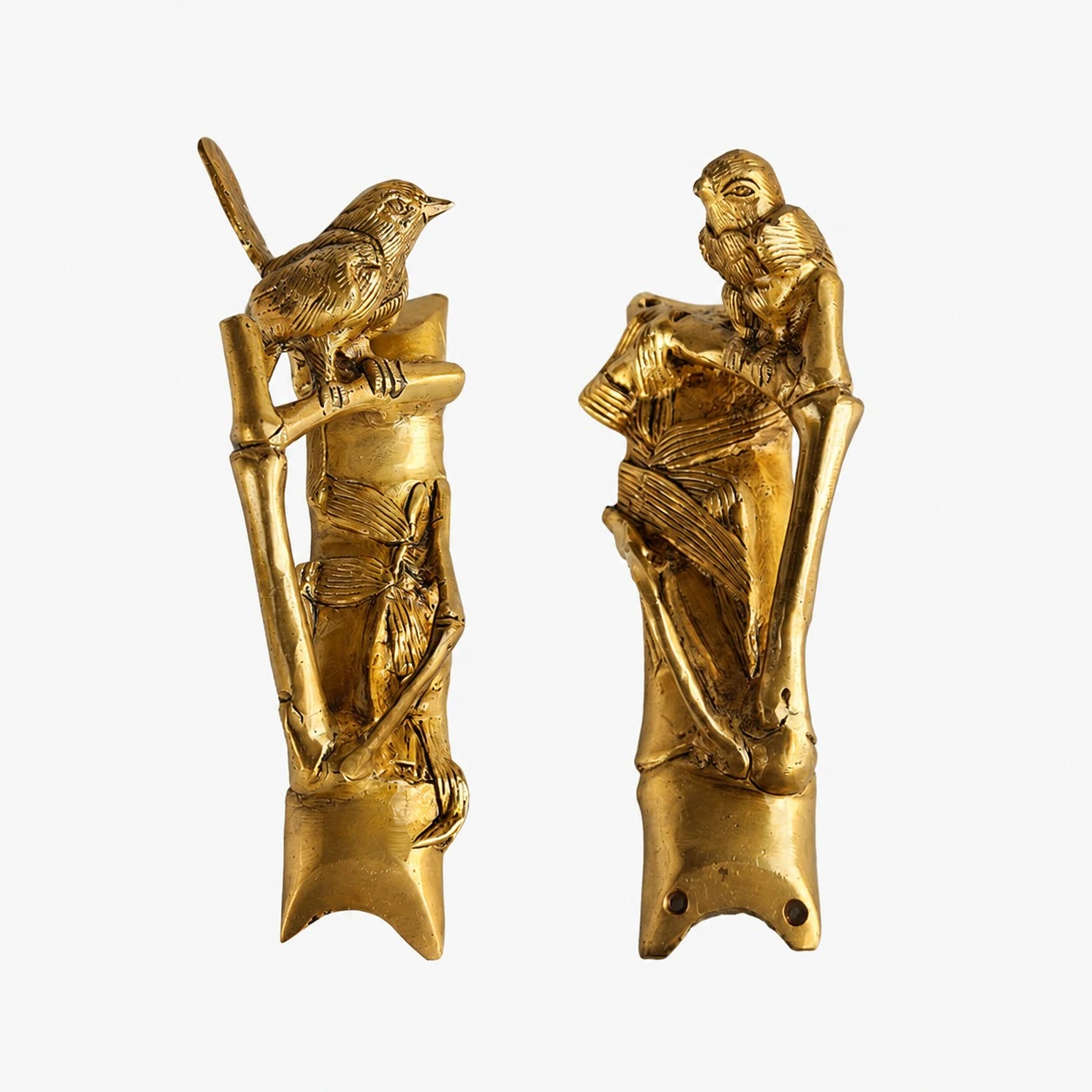 Poignées de porte artisanales en laiton, motif animaux - Pic-vert, laiton antique standard