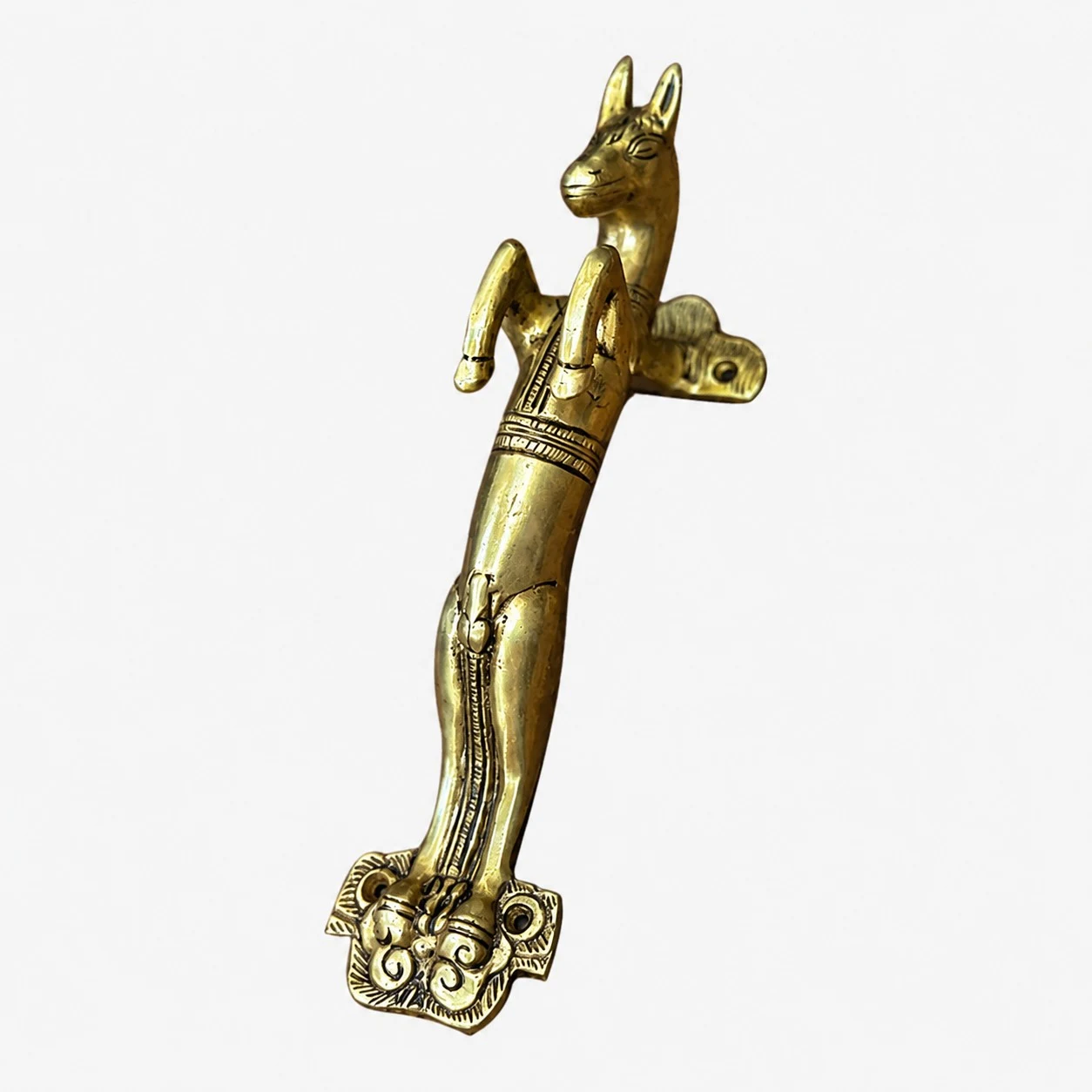 Poignées de porte artisanales en laiton, motif animal - Cheval, laiton antique standard