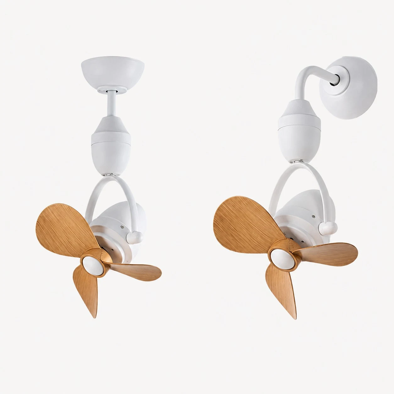 White with Light Wood Ceiling/Wall Dual Mount small ceiling fan