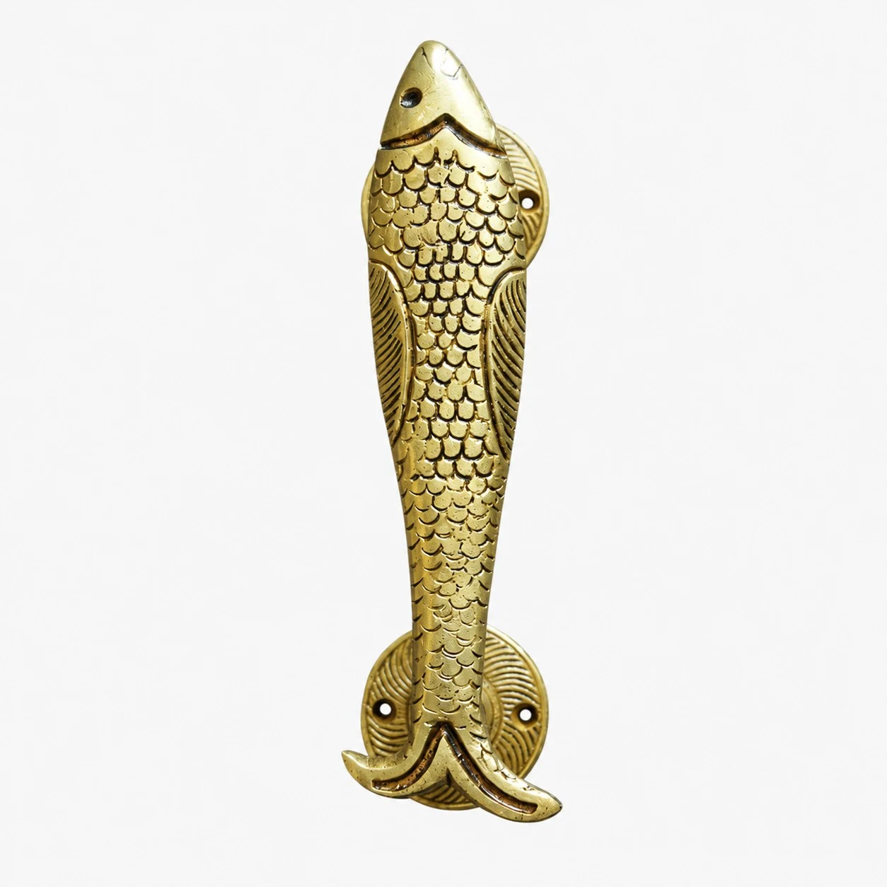 Poignées de porte artisanales en laiton, motif animaux - Poisson, laiton antique standard