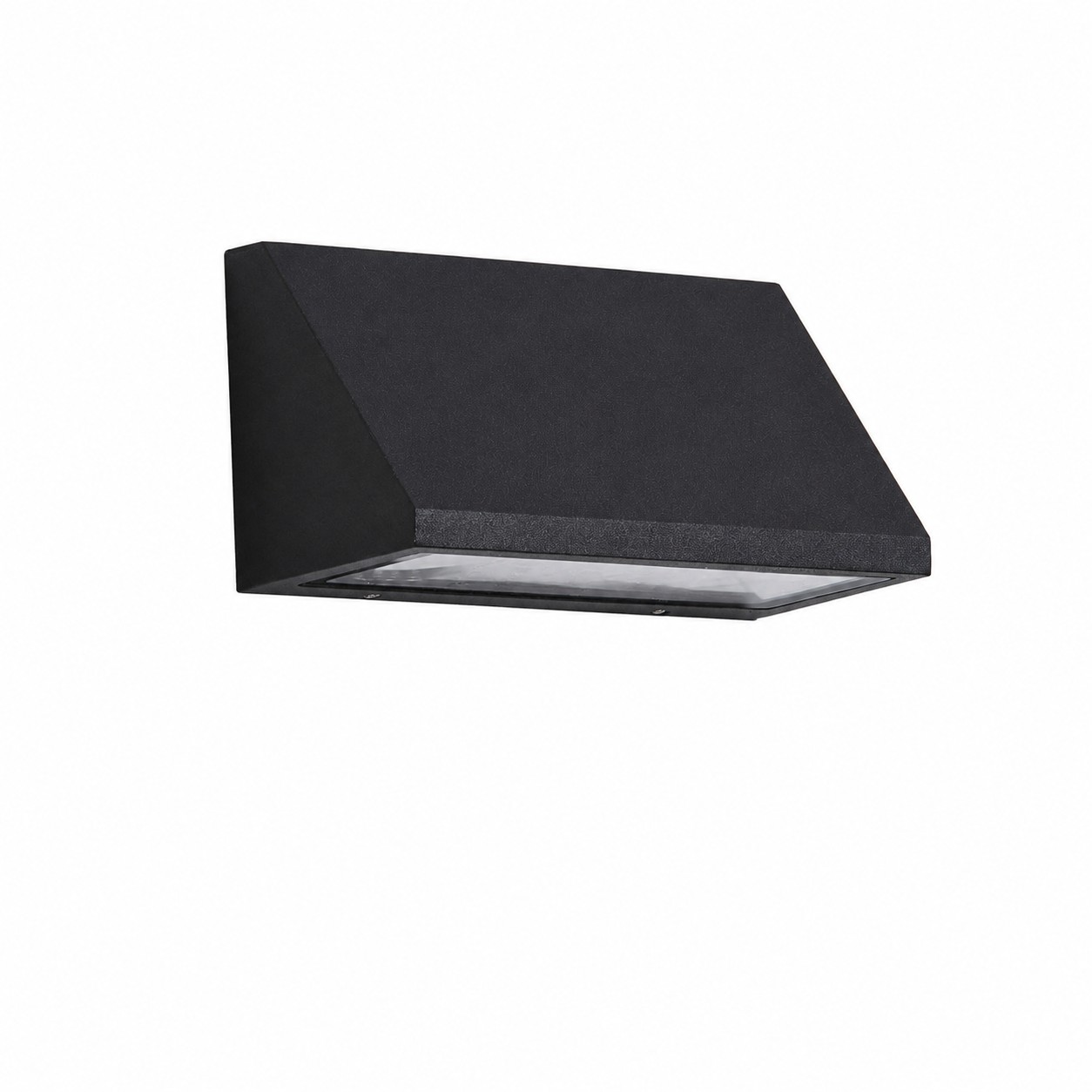 Black 8W outdoor LED wall lamp lit on a clean exterior wall