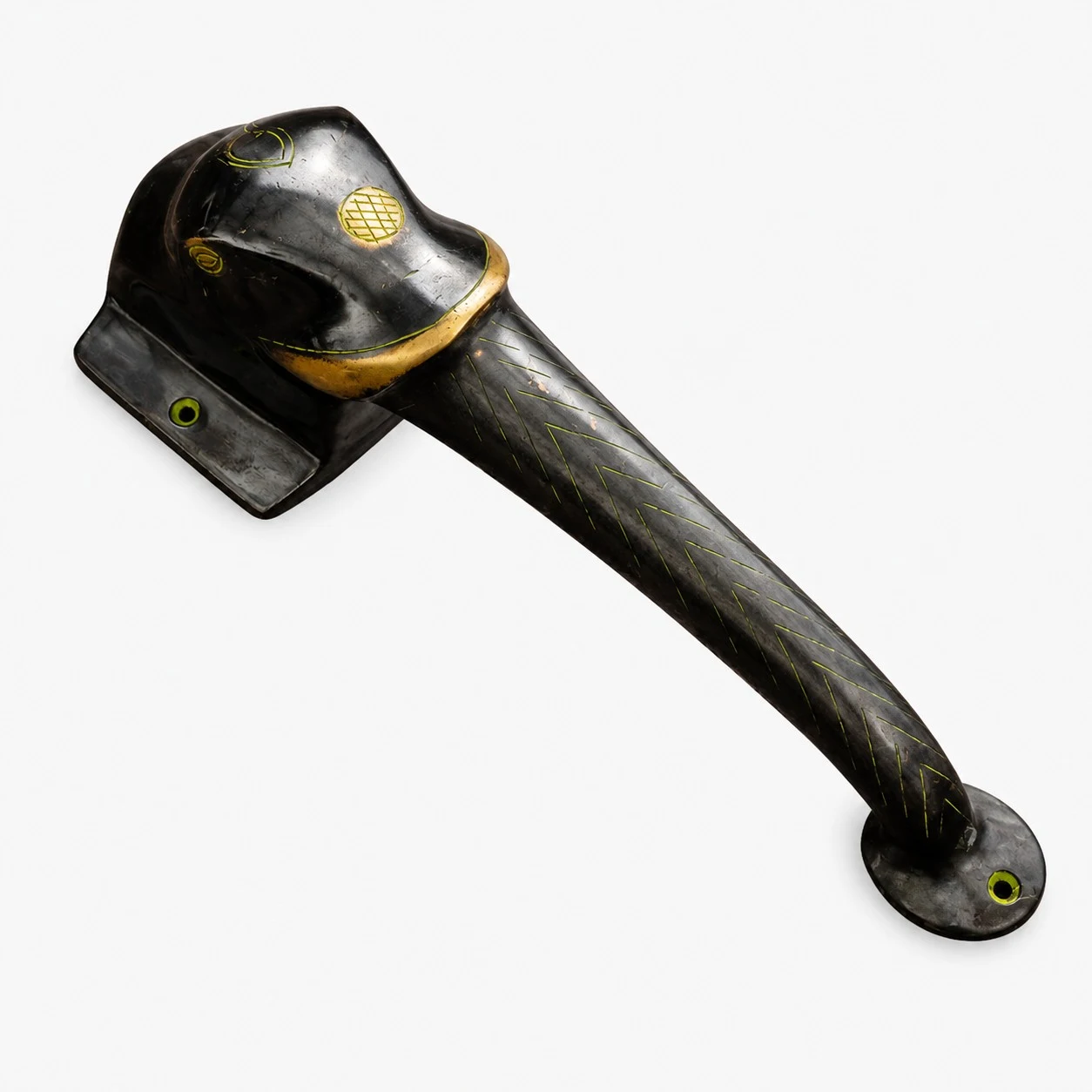 Poignées de porte artisanales en laiton, motif animaux - Éléphant, finition antique mixte, grand modèle