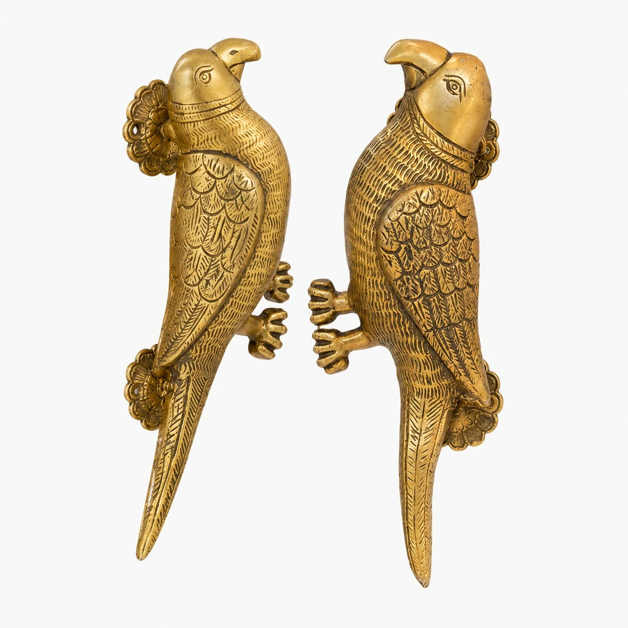 Poignées de porte artisanales en laiton, motif animaux - Oiseau à ressort, laiton antique standard