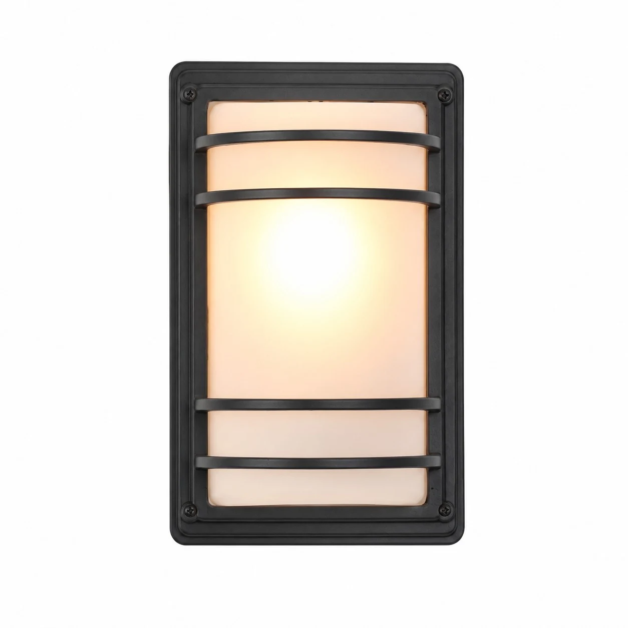 Black base and white glass outdoor wall light turned on