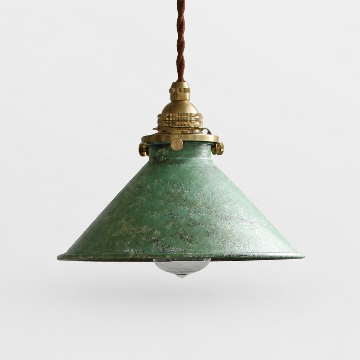 Hand-rusted green cone pendant shade