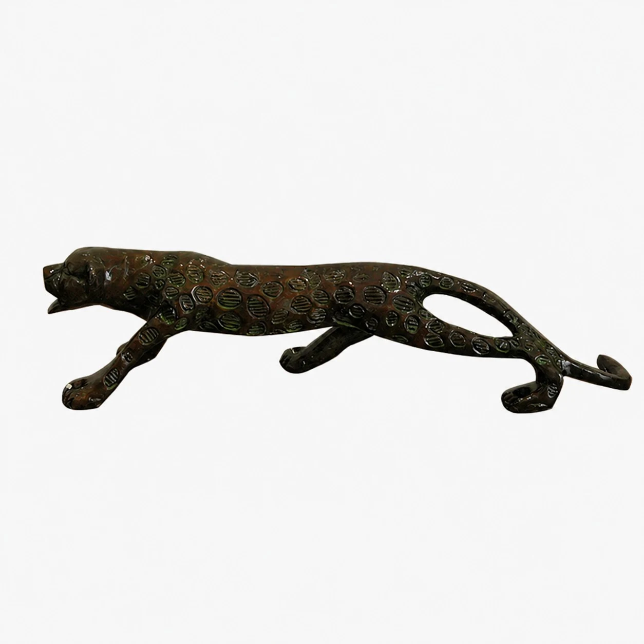 Poignées de porte artisanales en laiton, motif animal - Léopard, bronze vieilli, standard