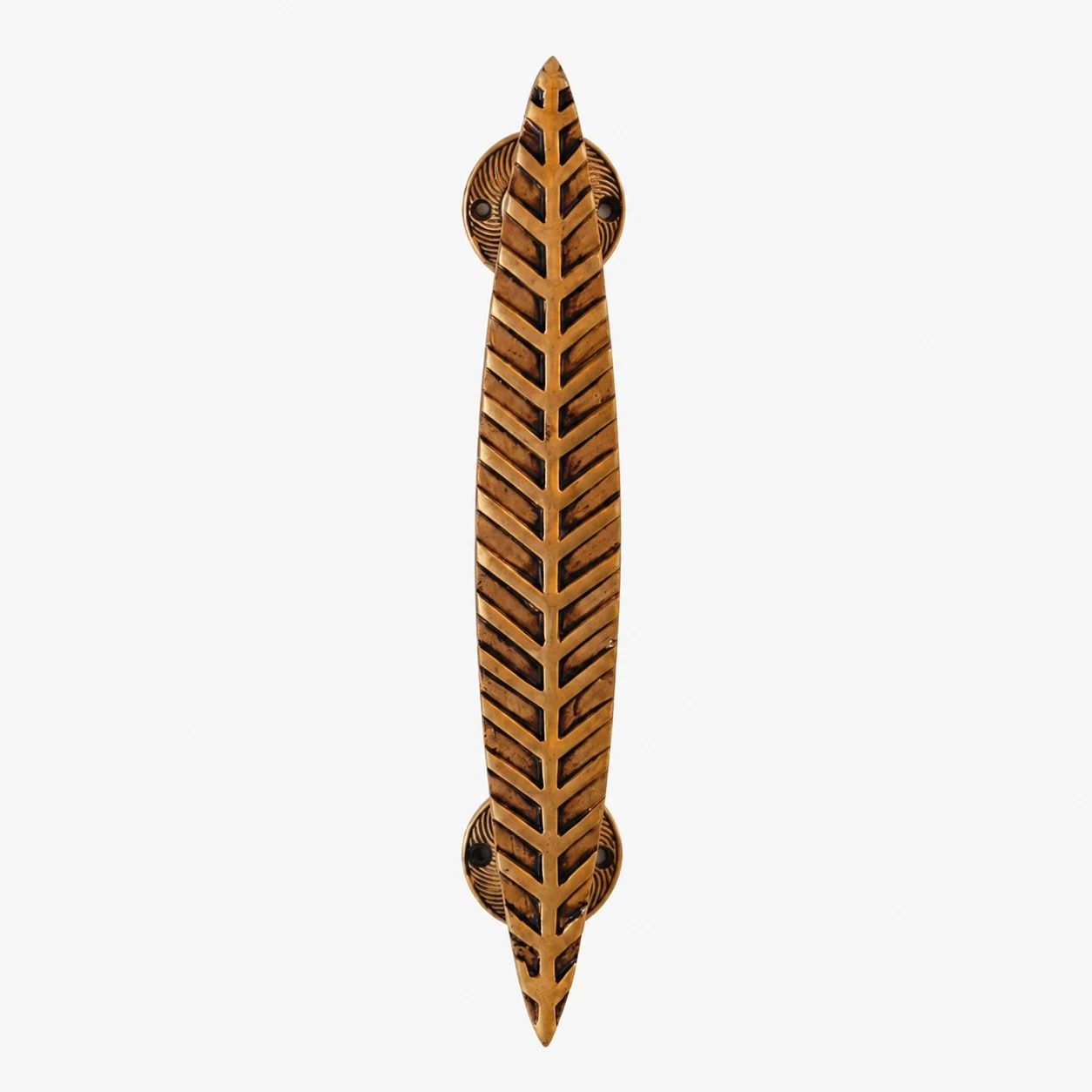 Poignées de porte artisanales en laiton, motif animaux - Feuille, laiton antique standard
