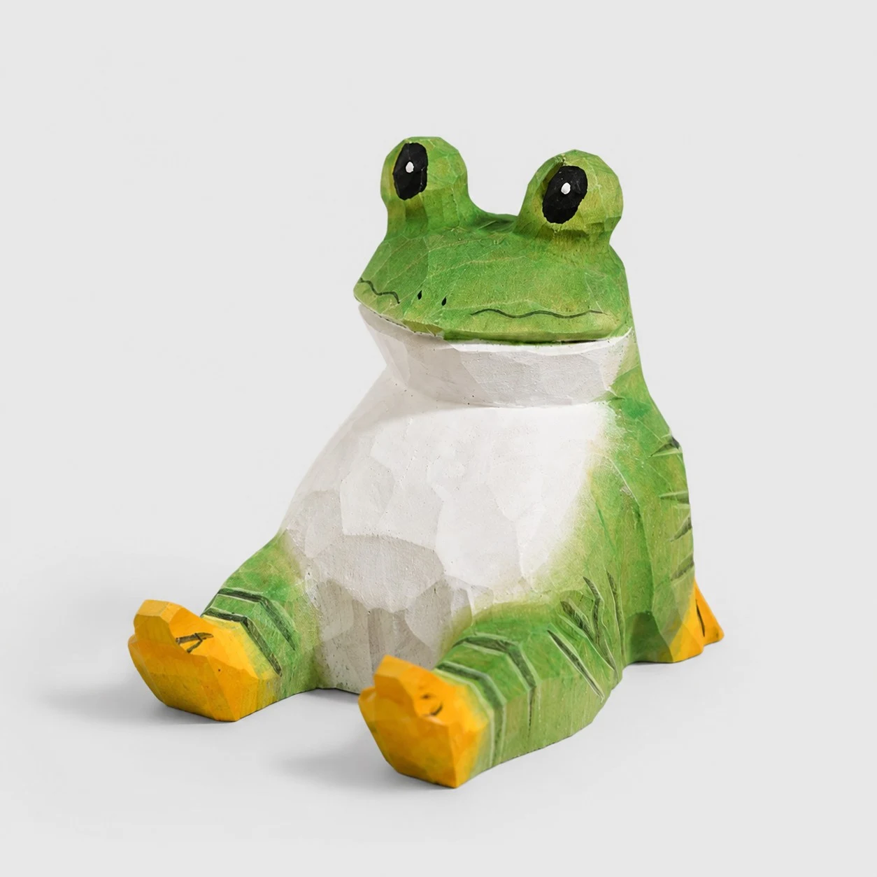 Support de téléphone en bois sculpté à la main en forme de grenouille verte