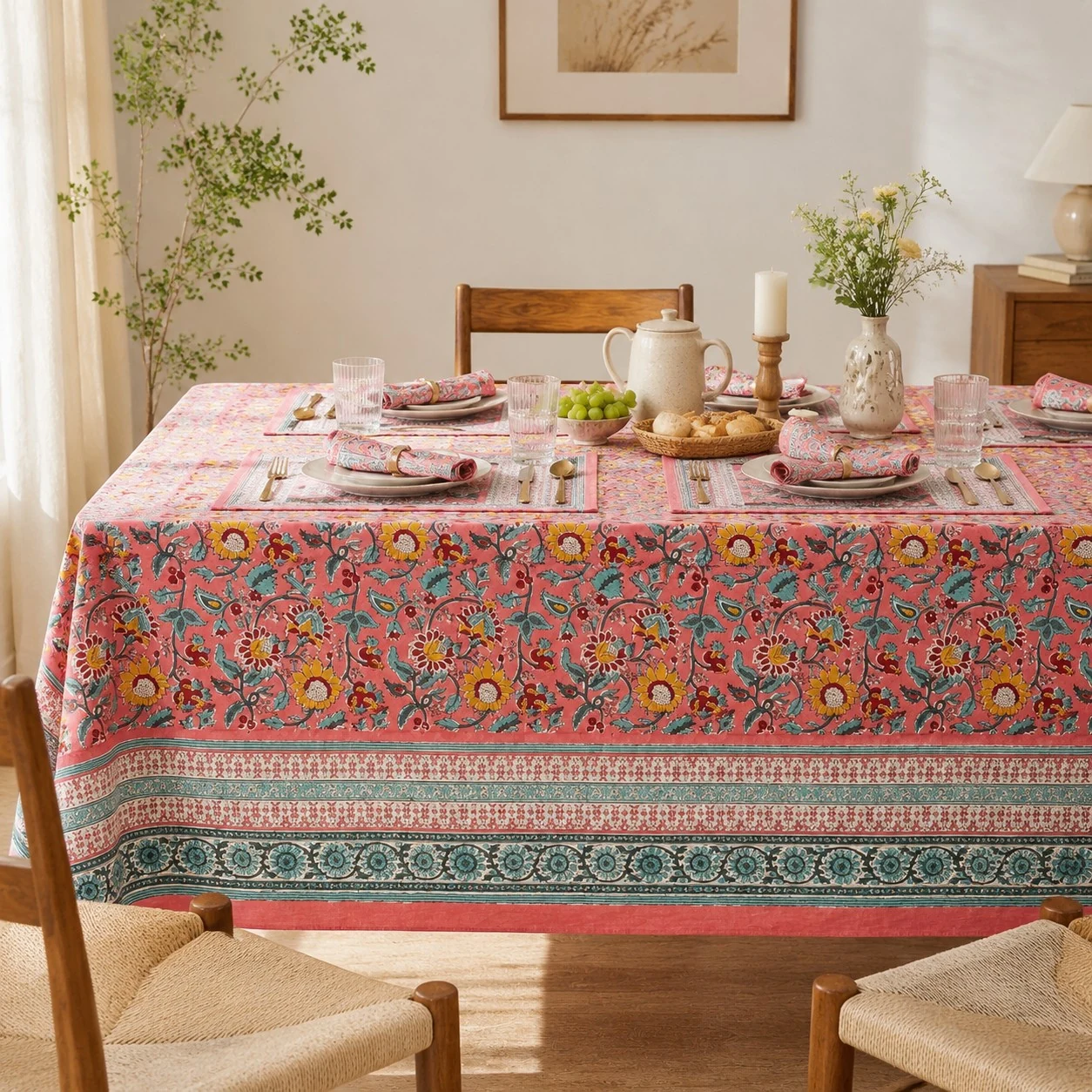 Linge de table aux couleurs riches pour les repas en intérieur