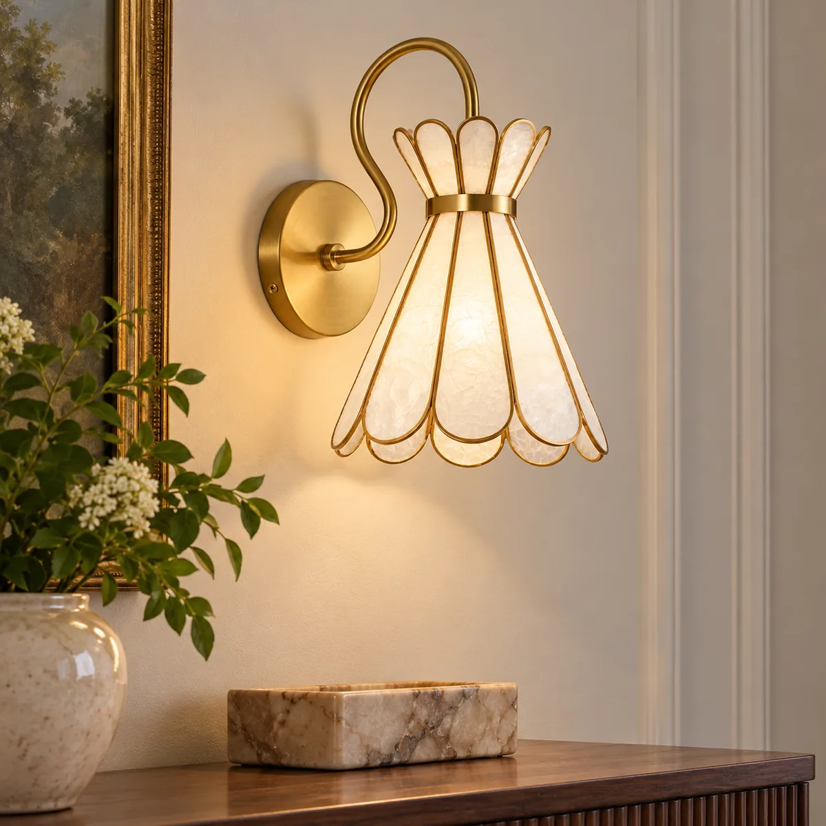 Hardwired Sconce Whose Shade Is Capiz Shell