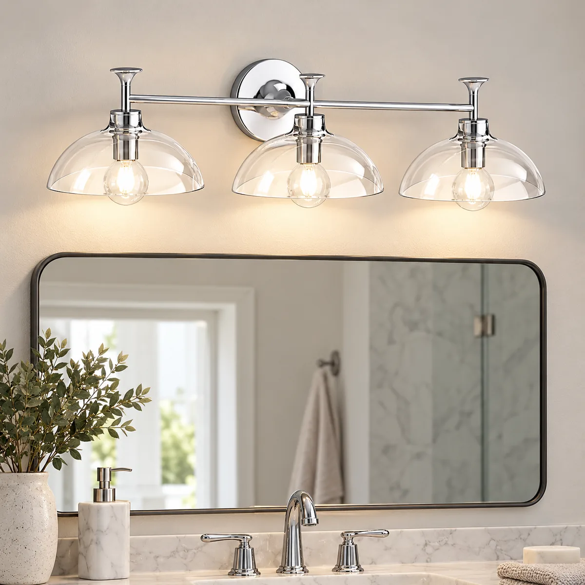 Hardwired Vanity Bar in Clear Glass Domes