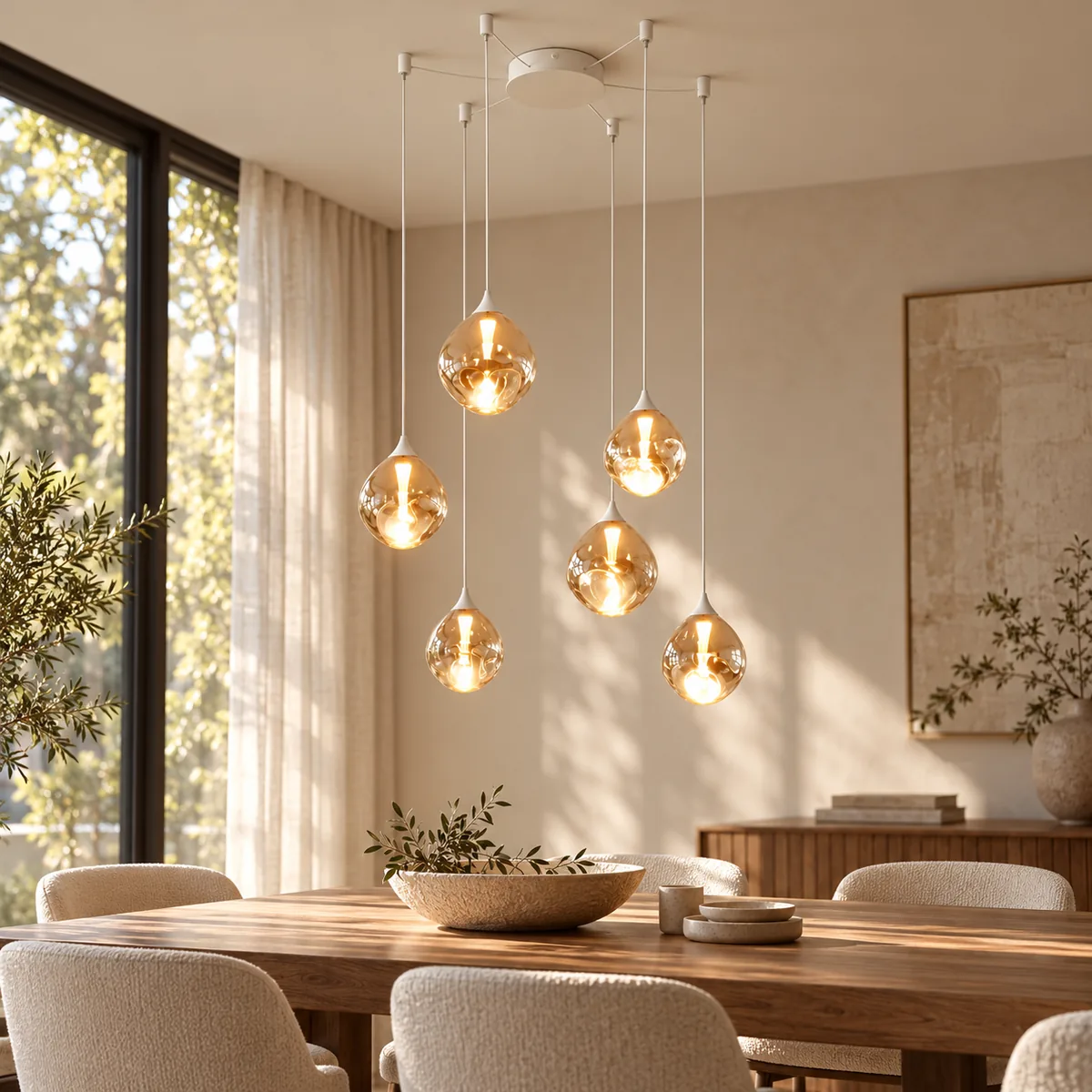 Hardwired Canopy and Six Glass Shades