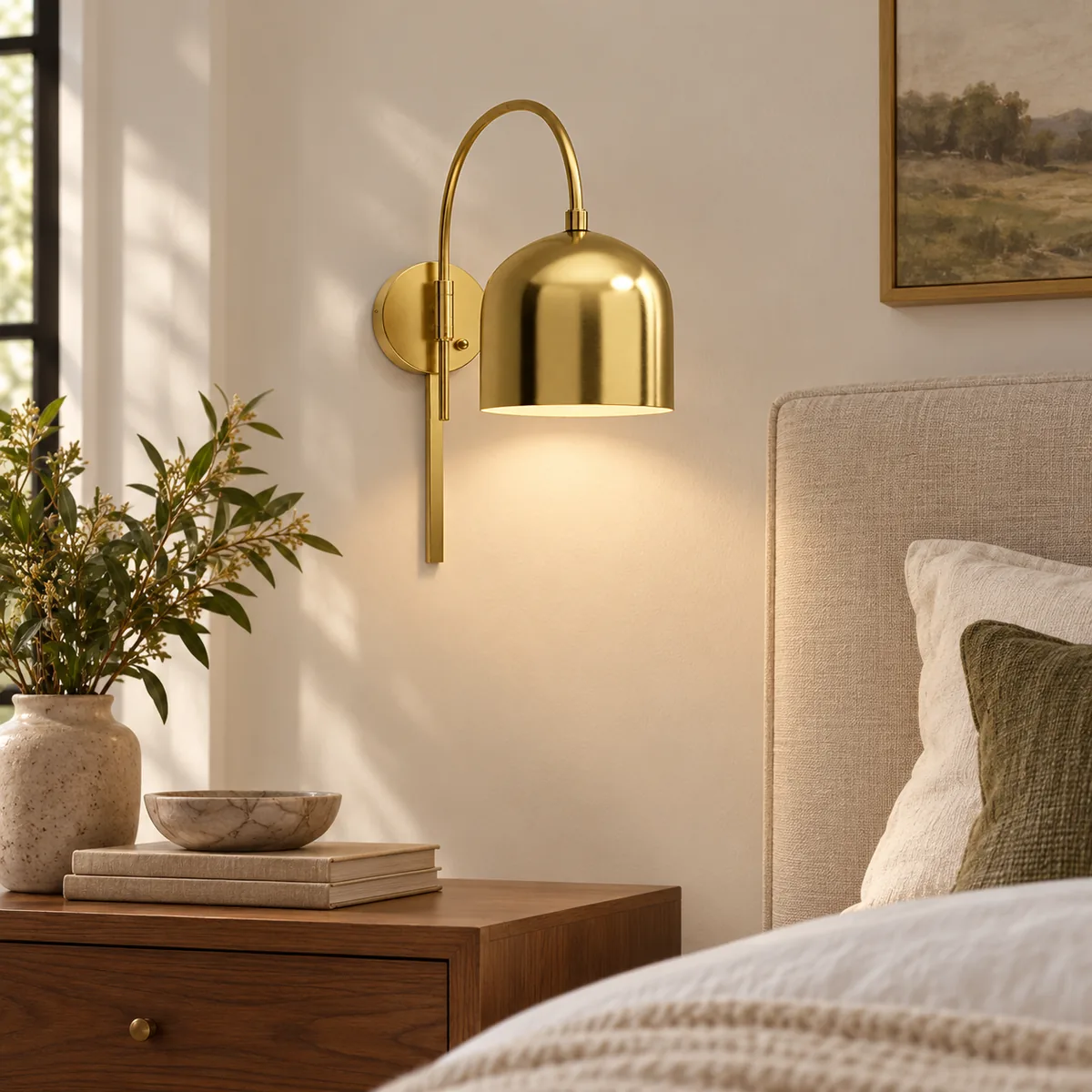 Dome Shade on a Curved Metal Arm