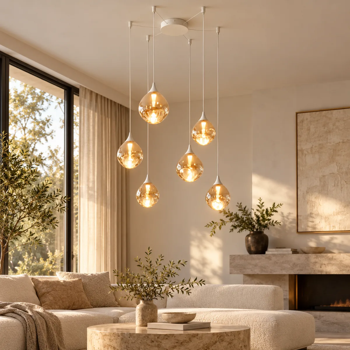 Hardwired Canopy and Six Glass Shades