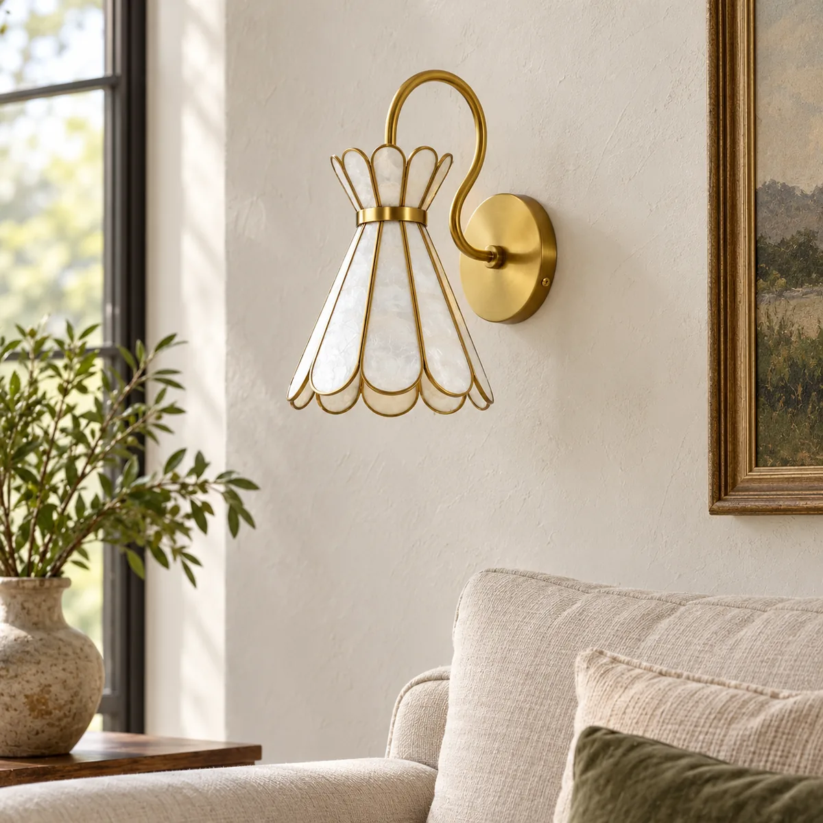 Hardwired Sconce Whose Shade Is Capiz Shell