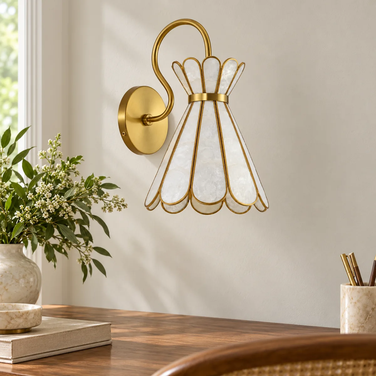 Hardwired Sconce Whose Shade Is Capiz Shell