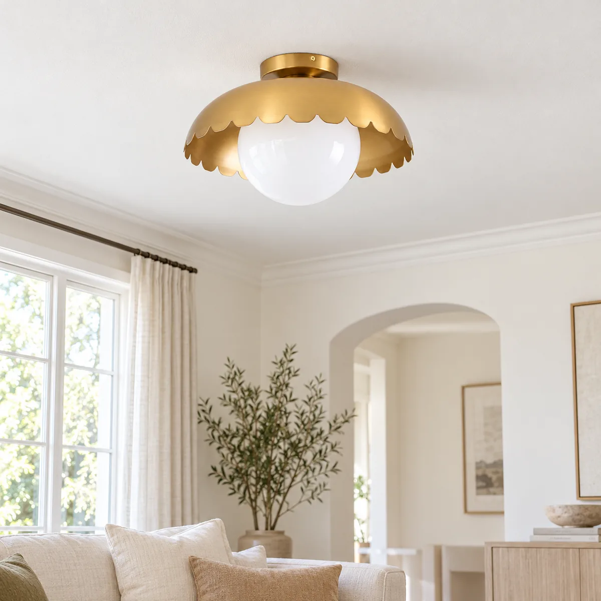 Metal Canopy and a Scalloped Glass Globe