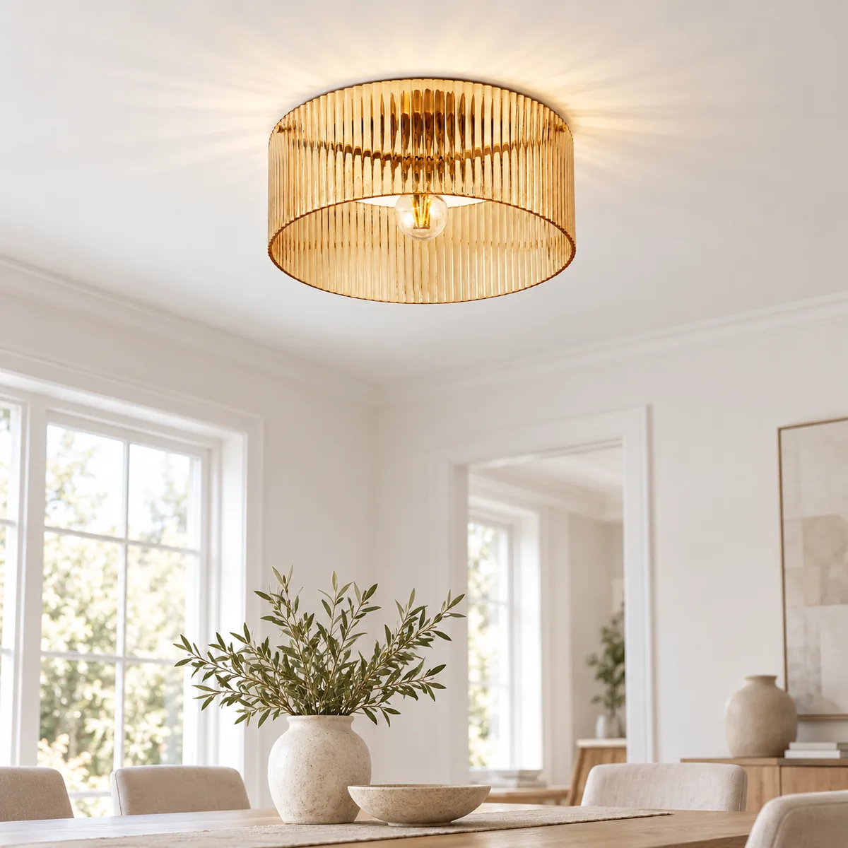 Ribbed Shade over a Warm Interior