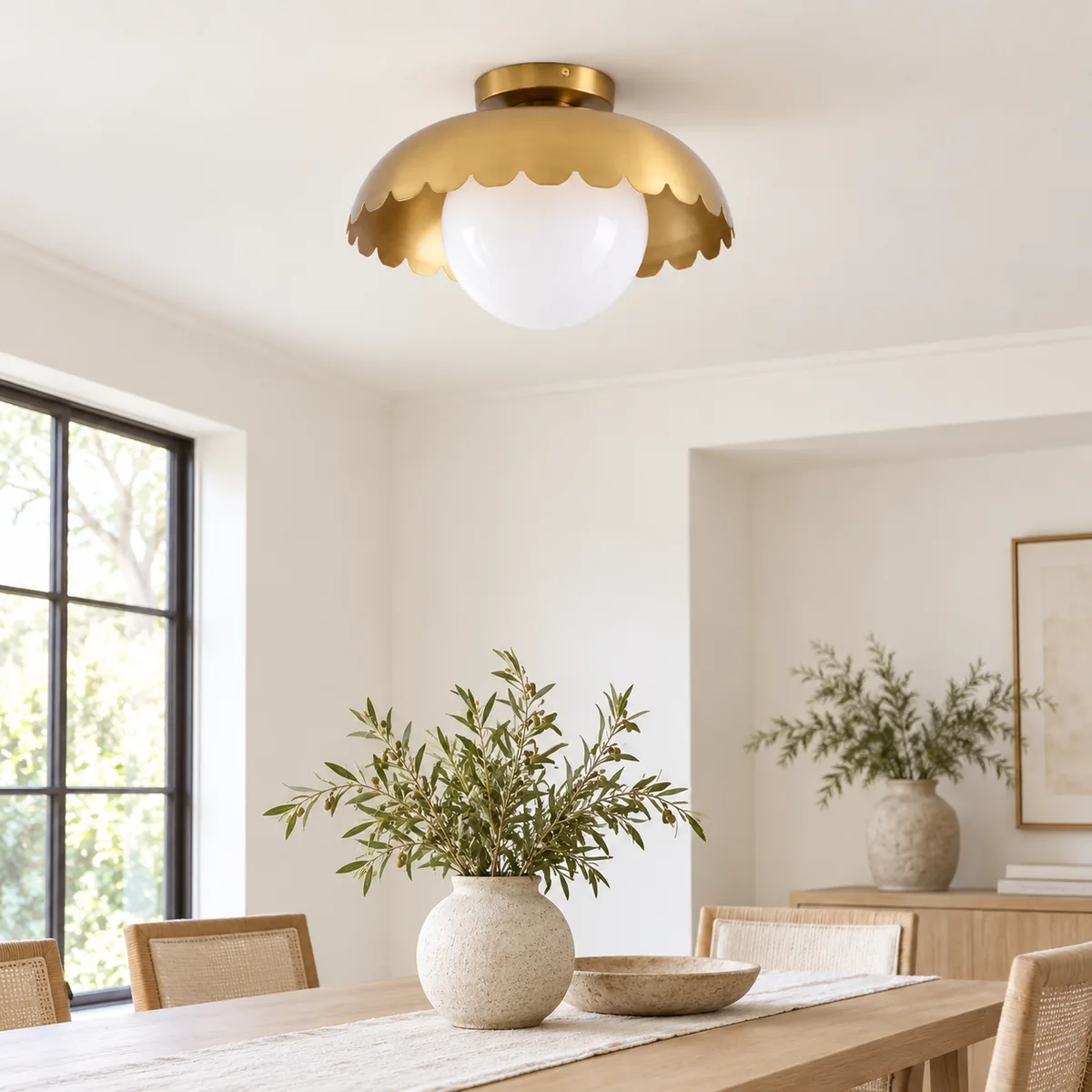 Metal Canopy and a Scalloped Glass Globe