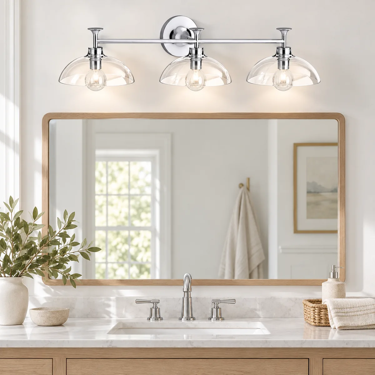 Metal Bar and Clear Dome Shades